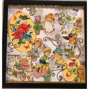 Old Fashioned Children Retro Kids Framed Picture Handmade Collage Wall Art OOAK